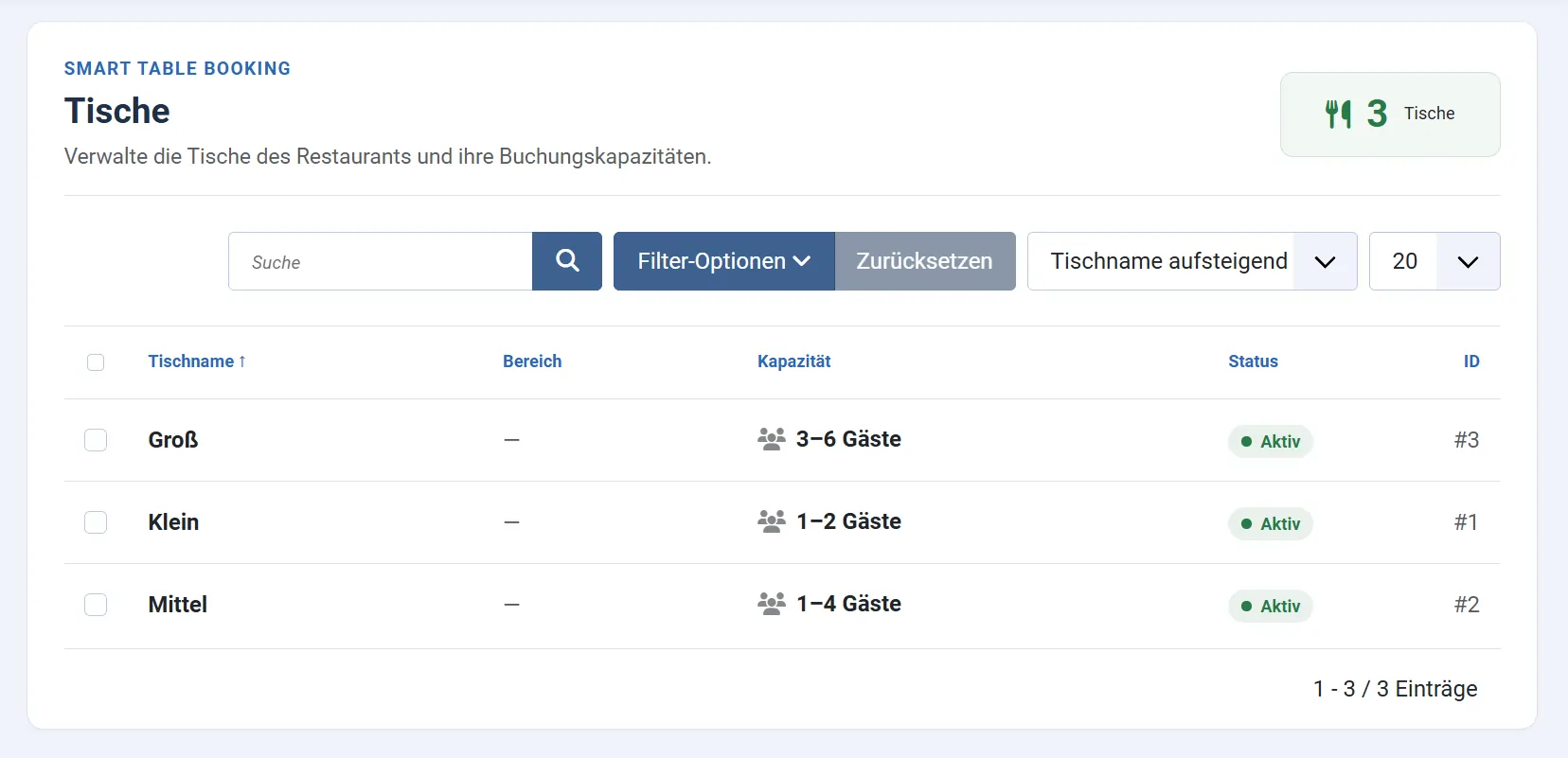 Tischverwaltung und automatische Tischzuweisung in Smart Table Booking