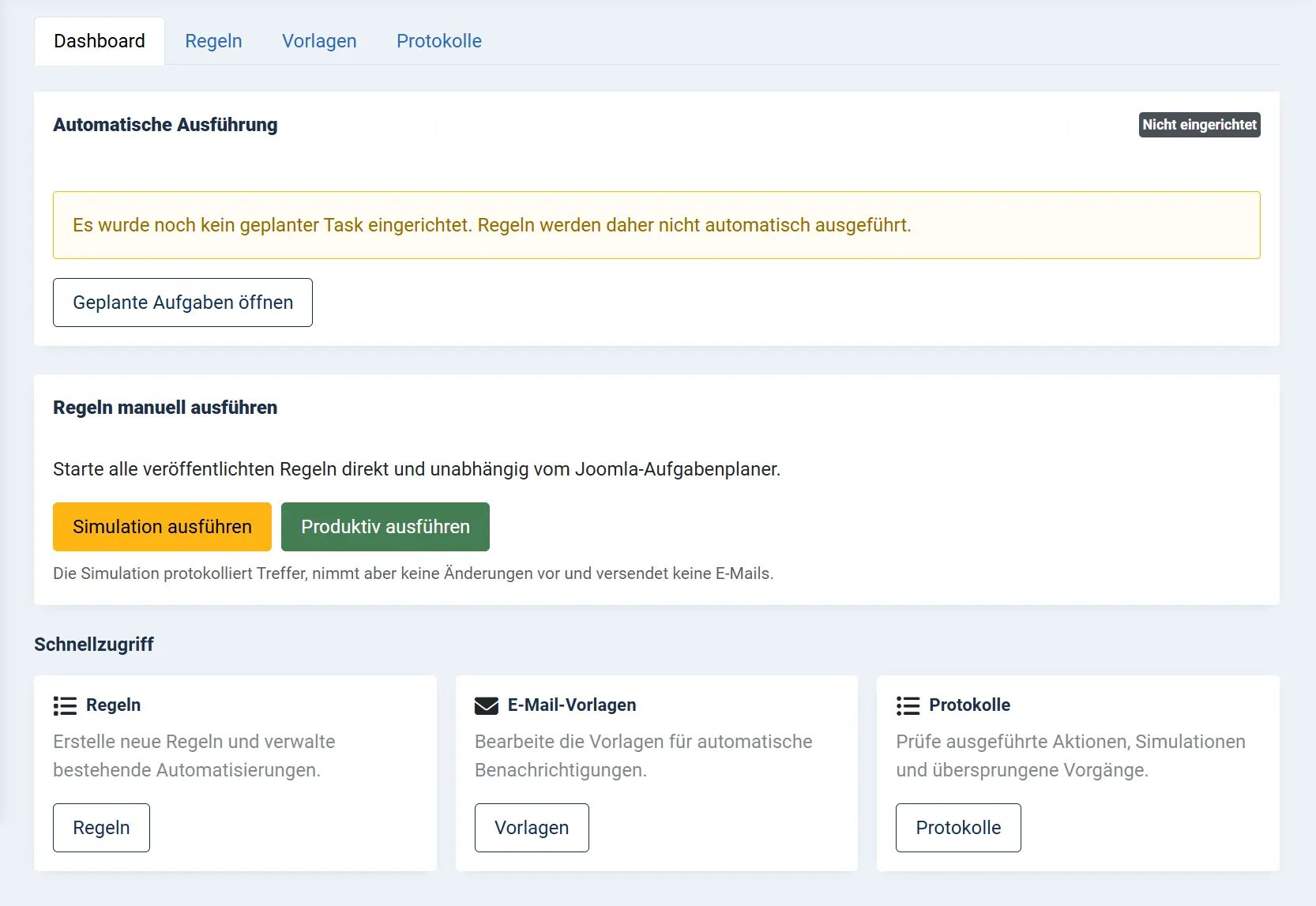 Dashboard des Smart User Managers für Joomla