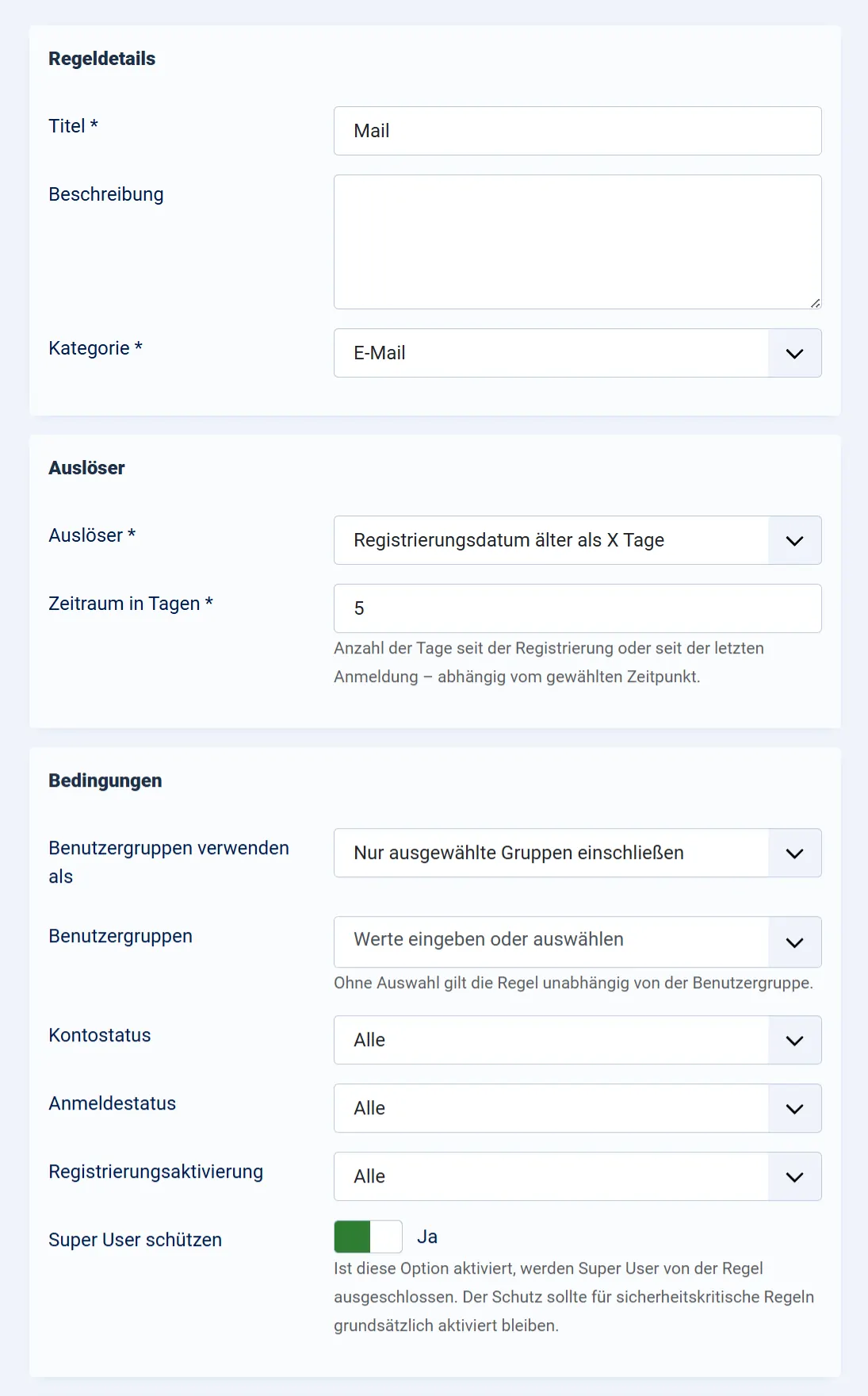 Erstellen einer Regel in Smart User Manager