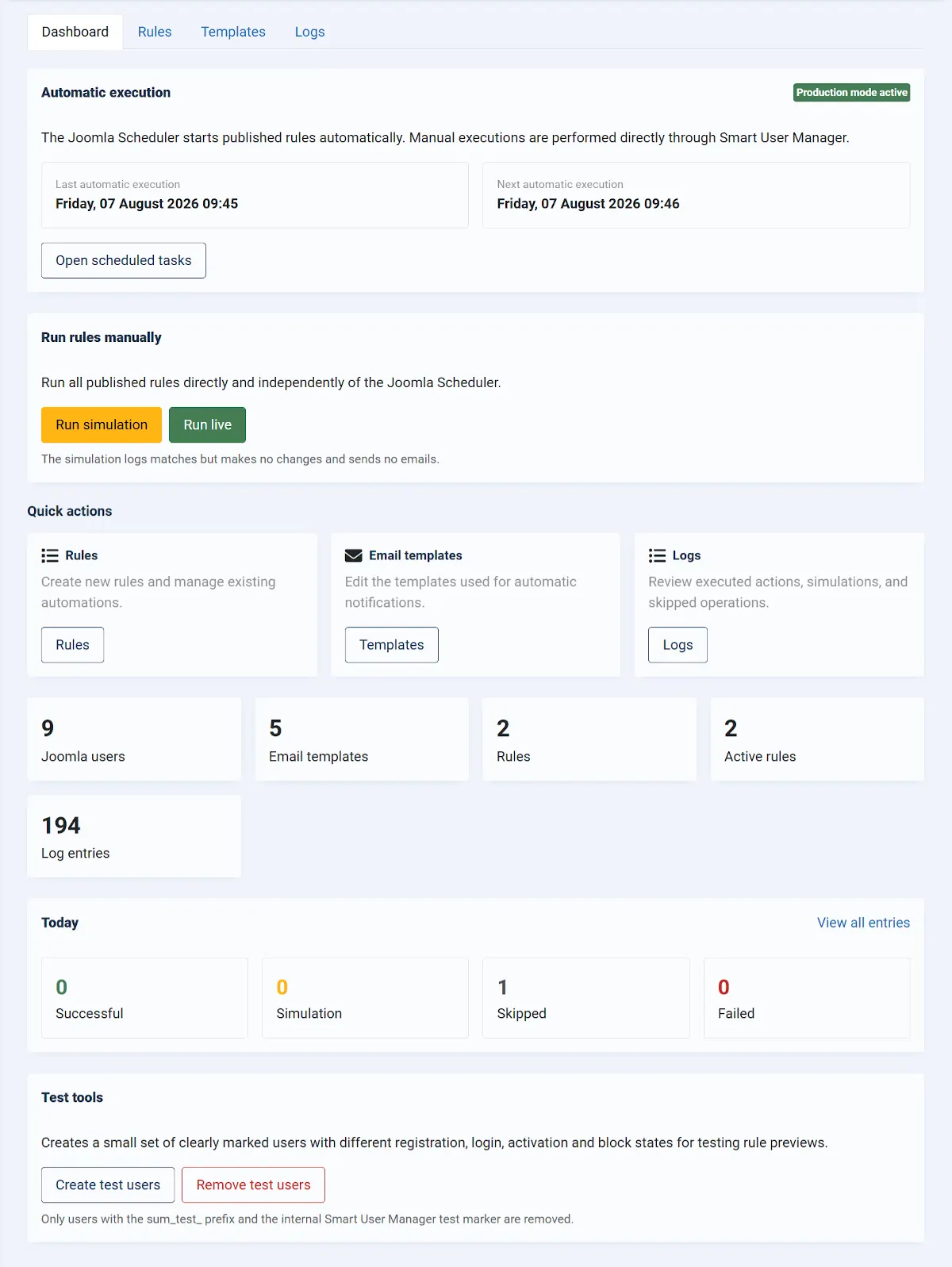 Dashboard of Smart User Manager