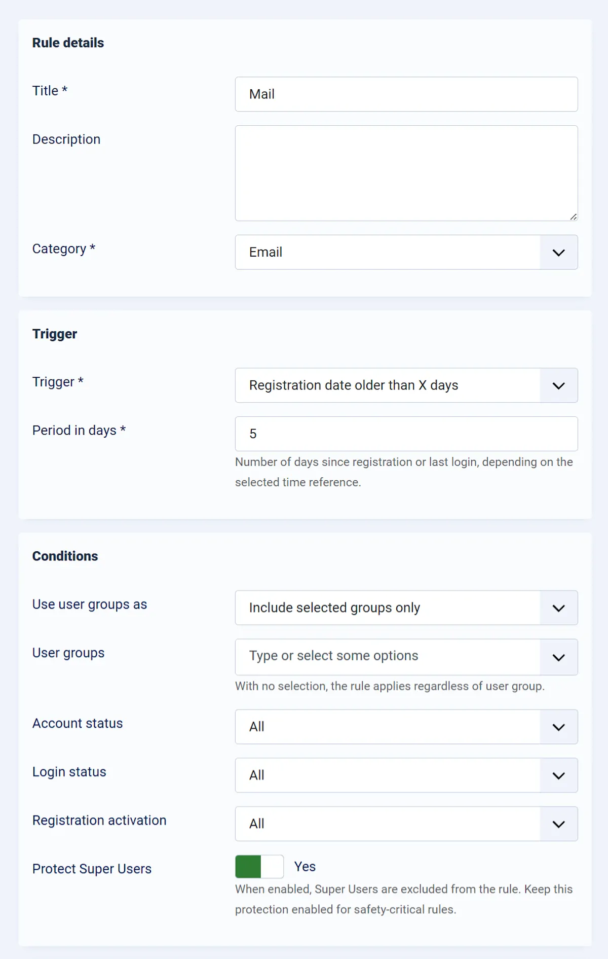 Create a rule in Smart User Manager
