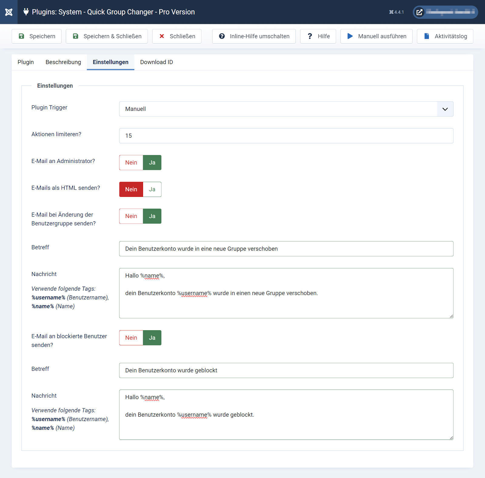 Plugin Einstellungen