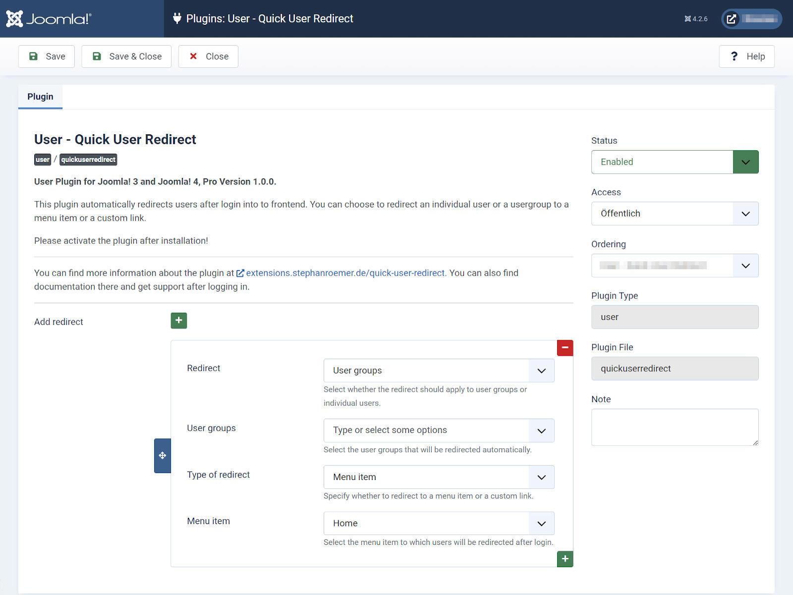 Quick User Redirect Plugin